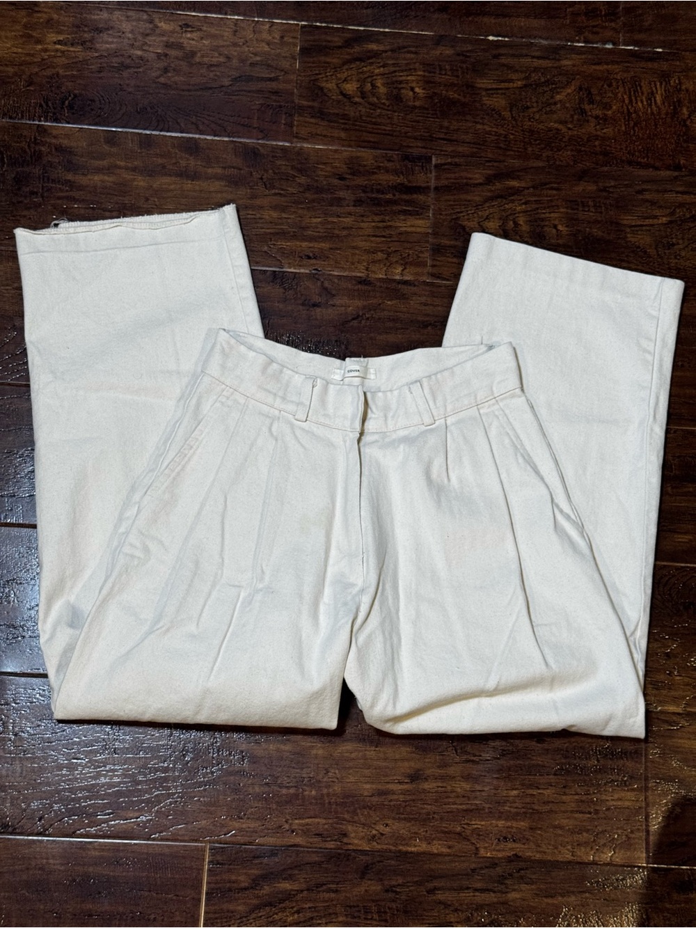 Clover Off White High Rise Pleated Wide Leg Twill Cotton Trouser Pant Size 27